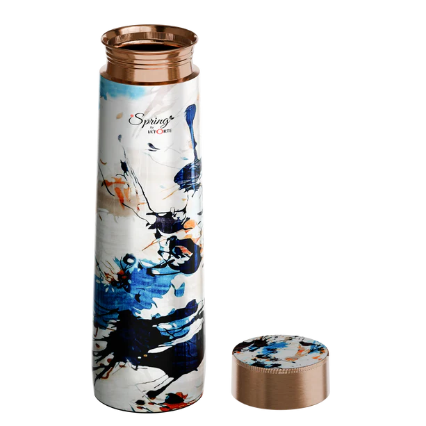 Pure Copper Elegant 1000 ml Premium Coated Water Bottles (White Abstract, 1000 Ml)