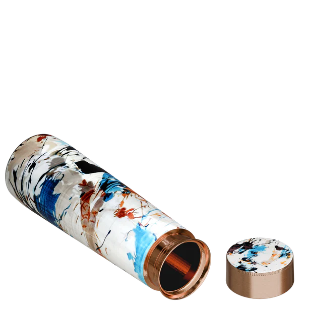 Pure Copper Elegant 1000 ml Premium Coated Water Bottles (White Abstract, 1000 Ml)