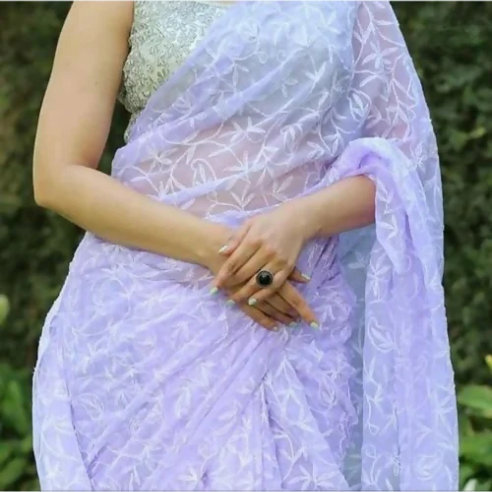 Lavender Chikankari tepchi saree