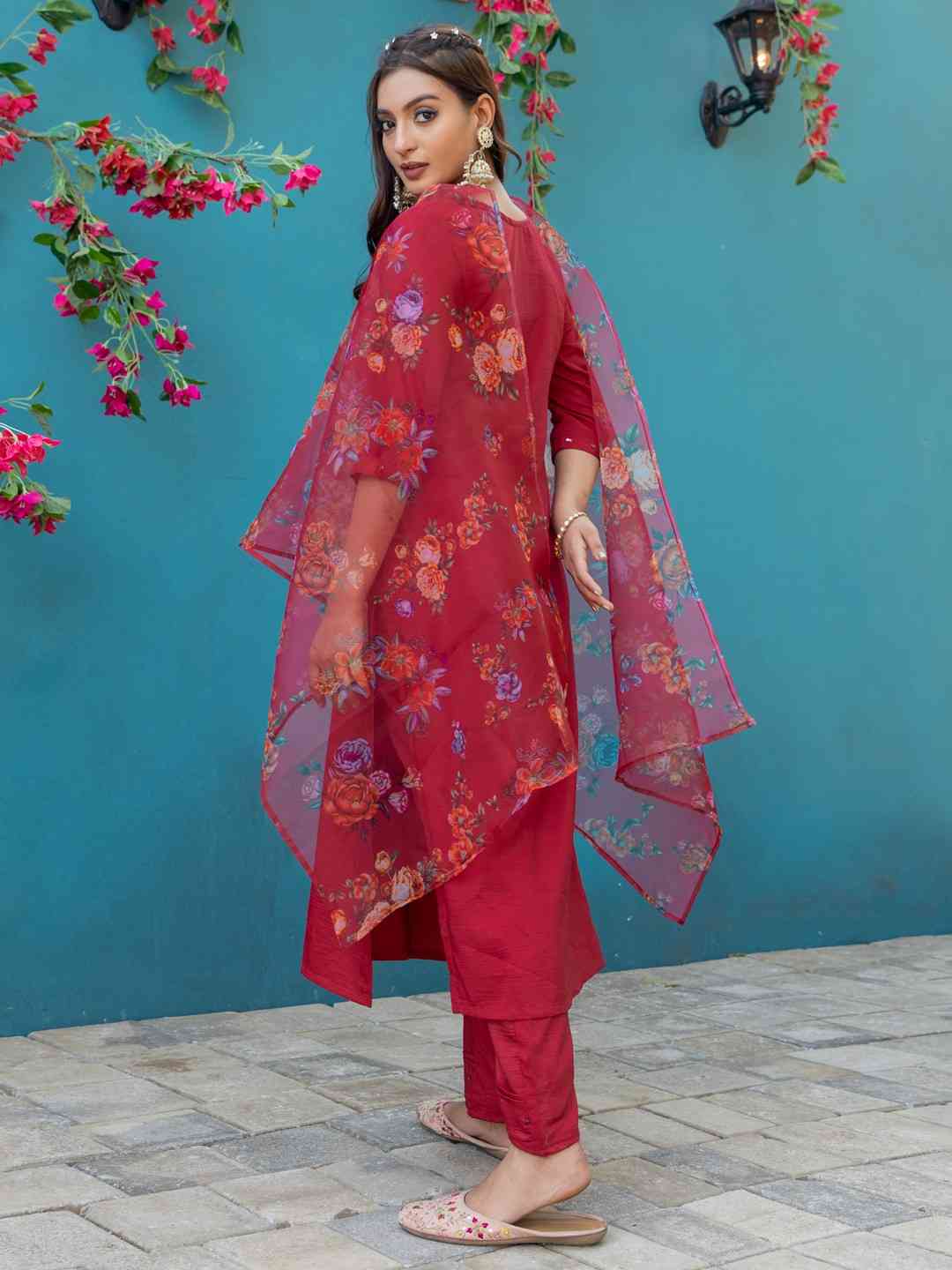 Fully Stiched Hand Worked Silk Kurti Pant Dupatta