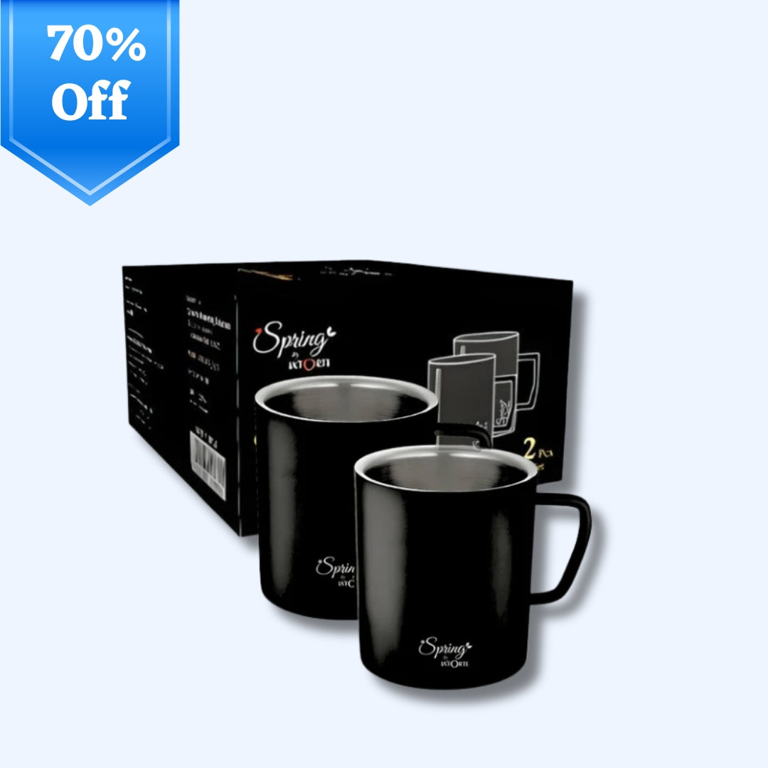 Stainless Steel Coffee and Tea Mugs - 150ml (5.07 oz) - Set of 2 - Powder Coated Exterior, Steel Interior