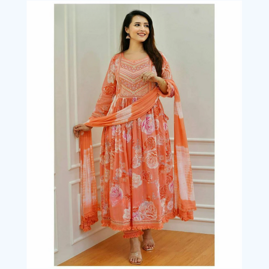 Floral Embroidered Nyra Cut Reyon Cotton Suit Sets