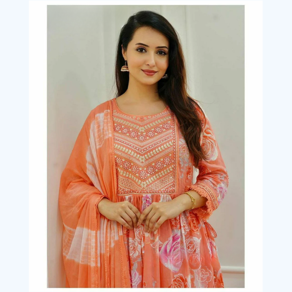 Floral Embroidered Nyra Cut Reyon Cotton Suit Sets