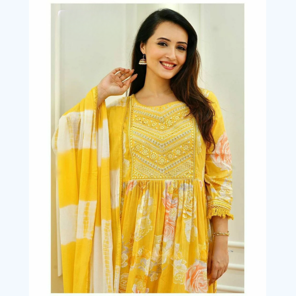Floral Embroidered Nyra Cut Reyon Cotton Suit Sets
