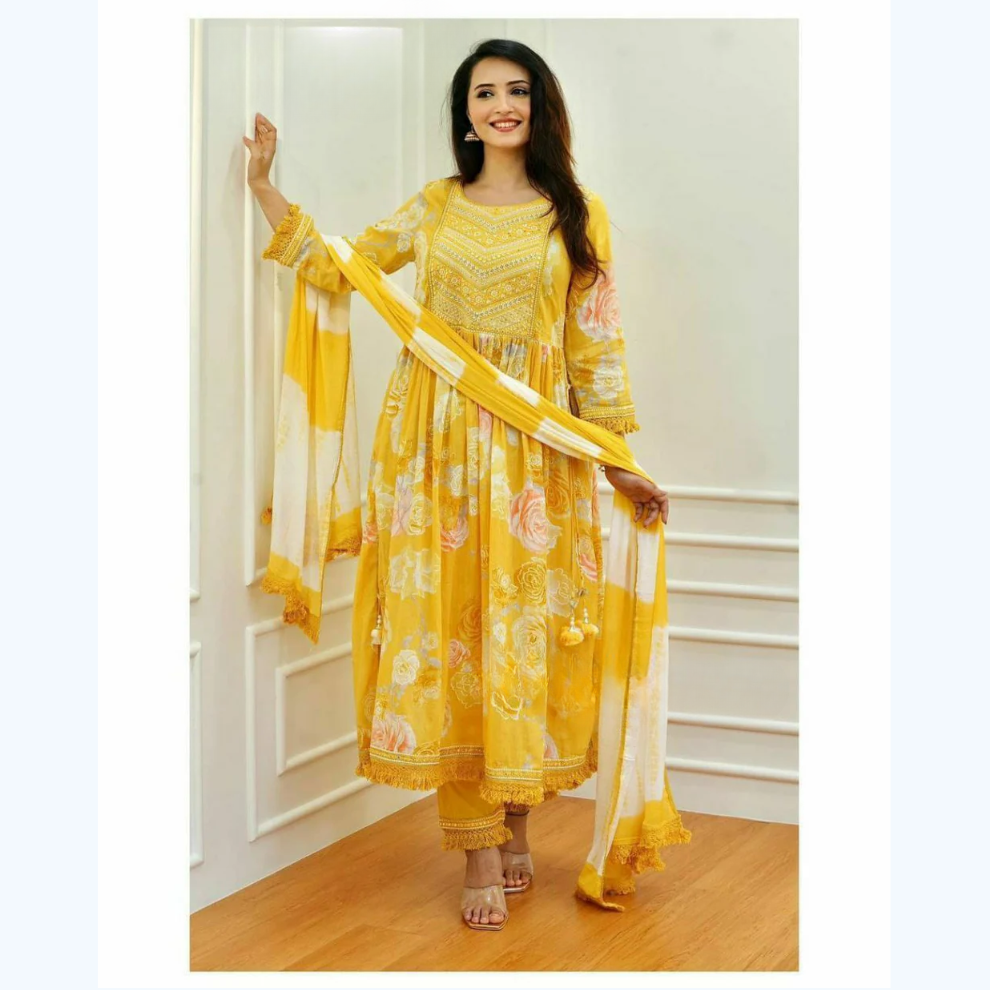 Floral Embroidered Nyra Cut Reyon Cotton Suit Sets