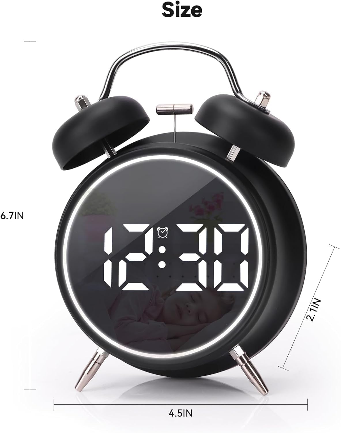 Alarm Clock Rechargable Digital Alarm Clock, Twin Bell, Night Light, Easy To Set, Very Loud For Teens And Senior Citizens Bedside Clock (Black)