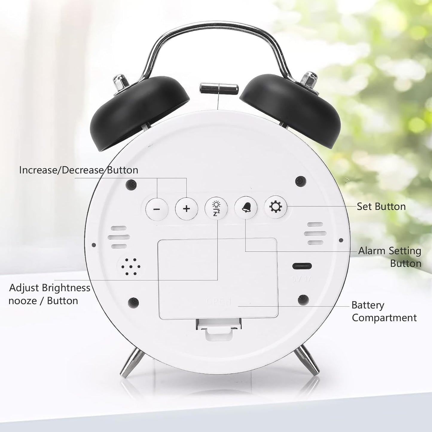 Alarm Clock Rechargable Digital Alarm Clock, Twin Bell, Night Light, Easy To Set, Very Loud For Teens And Senior Citizens Bedside Clock (Black)