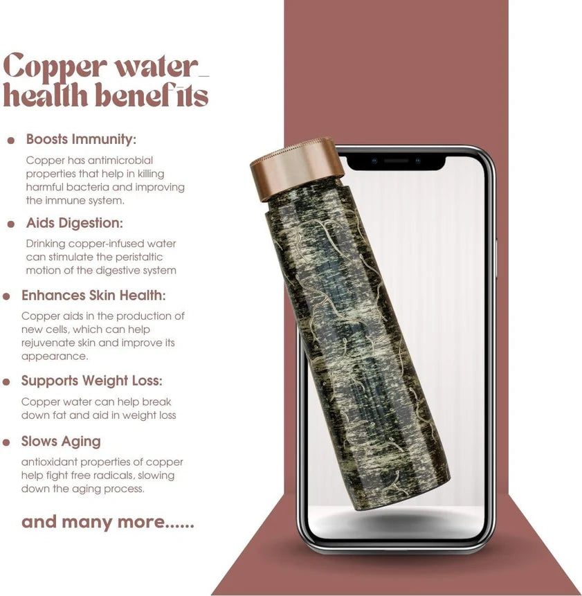 Pure Copper Elegant 1000 ml Premium Coated Water Bottles (Gold Black Abstract, 1000 Ml) LA FORTE