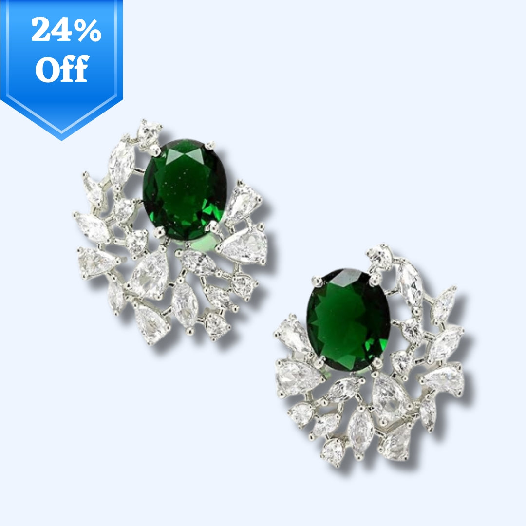 Women Green American Diamond Stud Earrings
