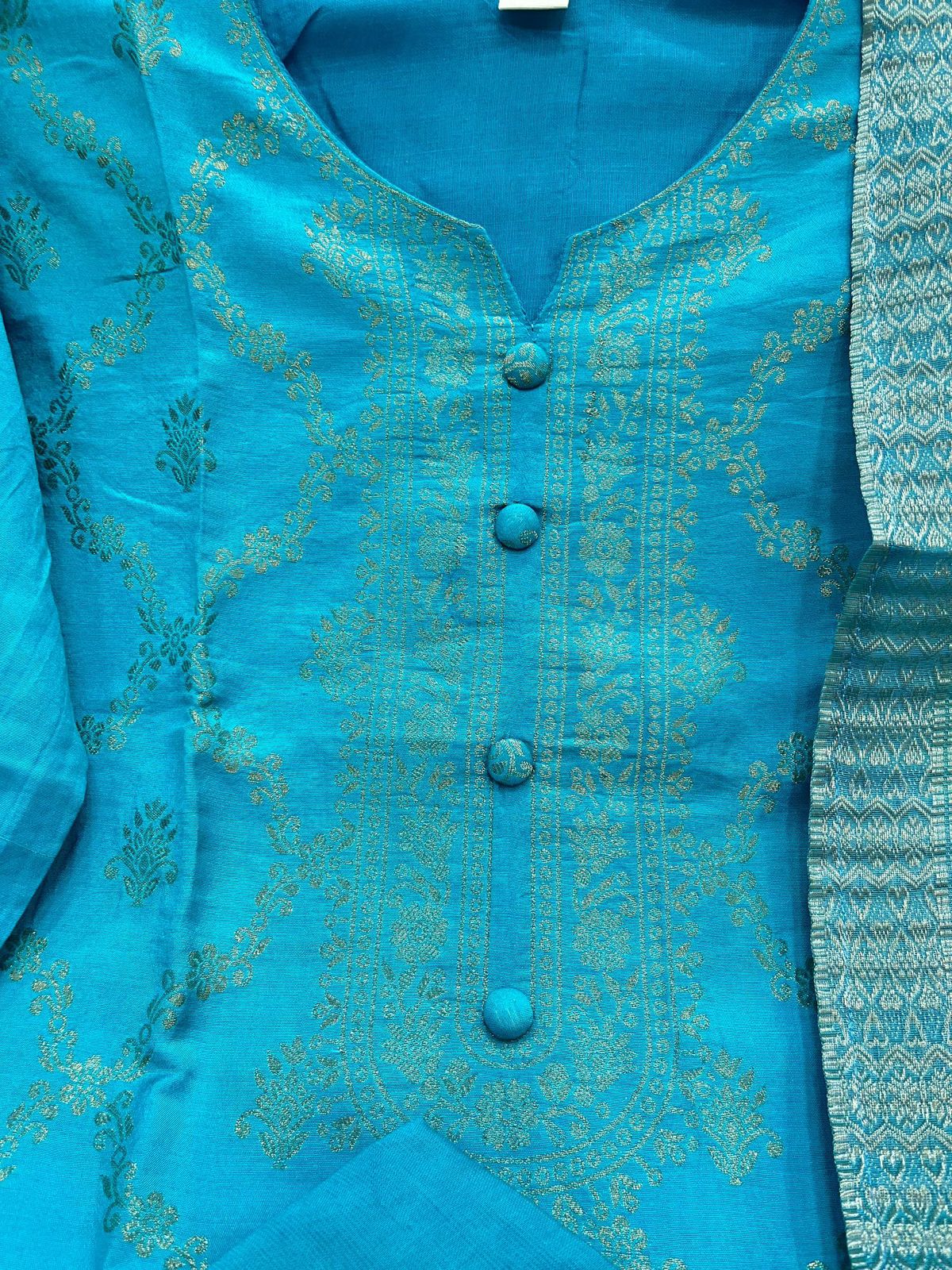Banarasi Silk Suit Set with Kurti, Pant & Dupatta – Showroom Piece Navya Aura