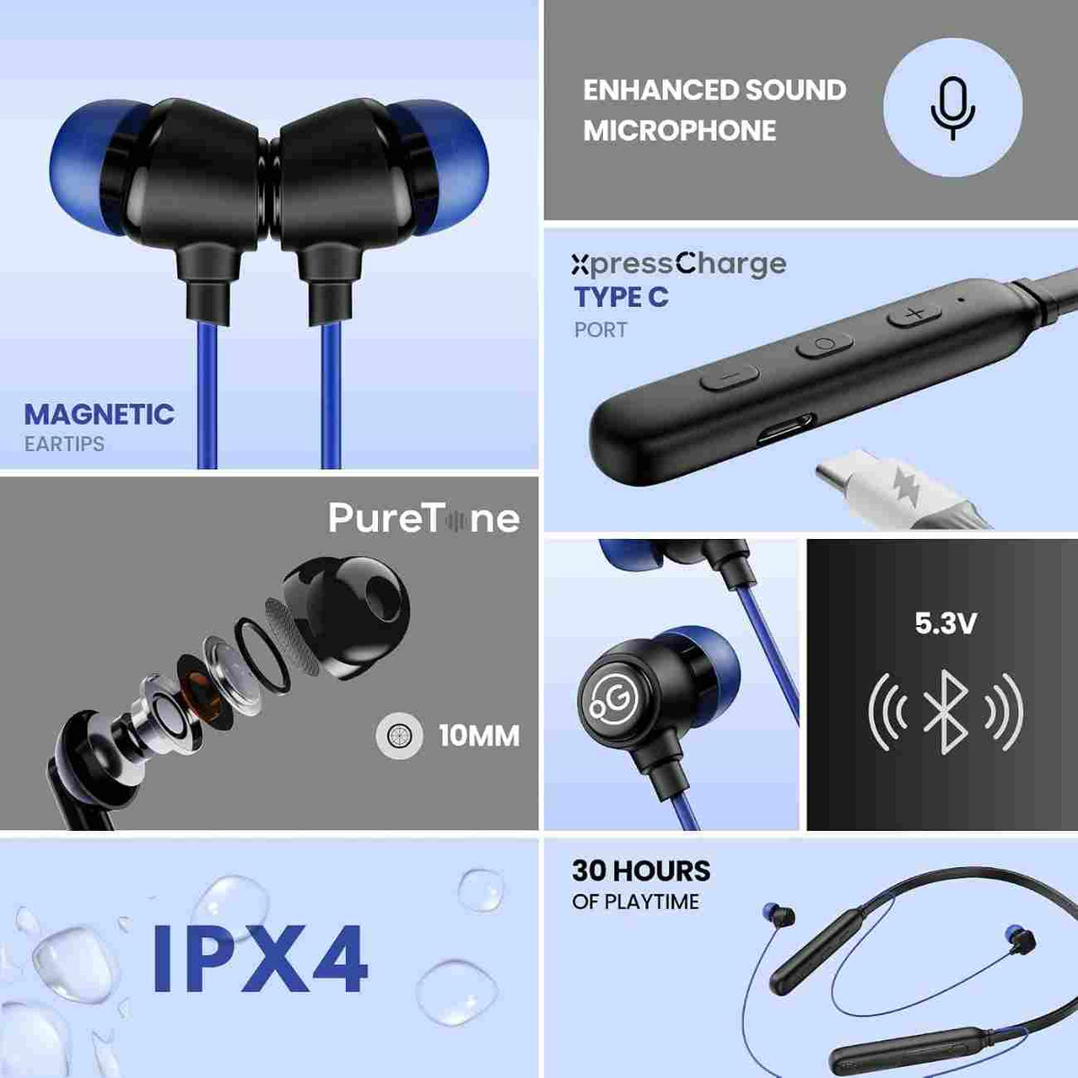 Rechargeable wireless earphones for music and calls.