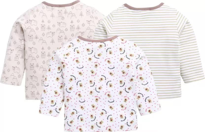 Baby Boys & Baby Girls Printed Pure Cotton Regular T Shirt (Multicolor, Pack of 3)