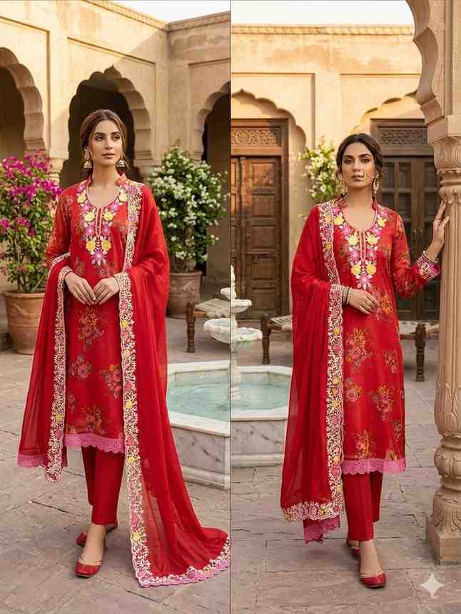 Traditional printed suit material with Chanderi dupatta