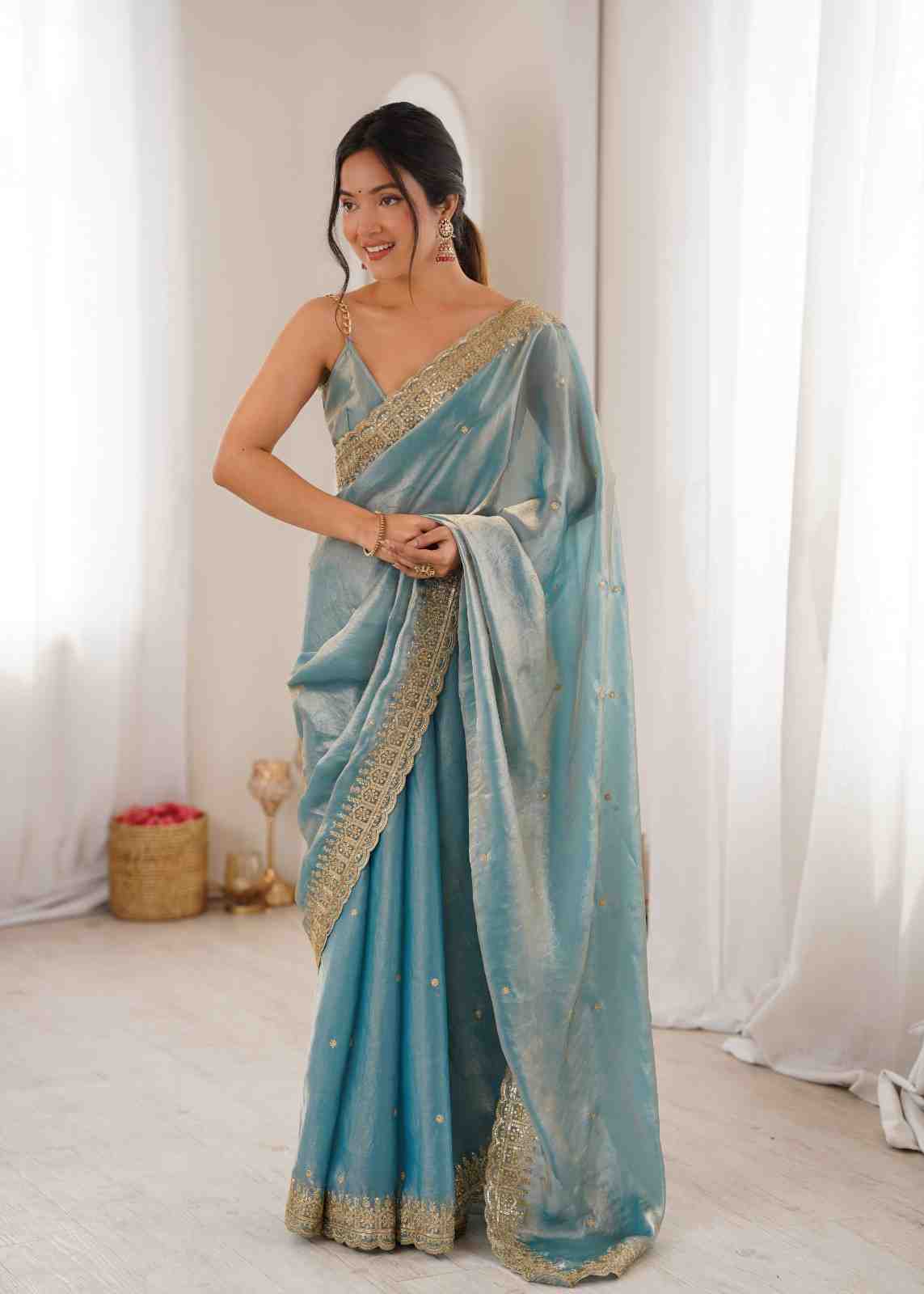 Blue Sequance Work Saree