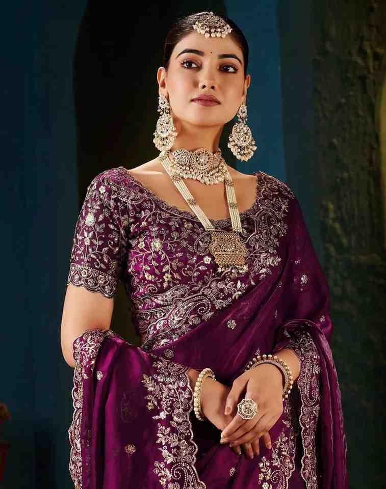 Luxury Satin Embroidered Saree