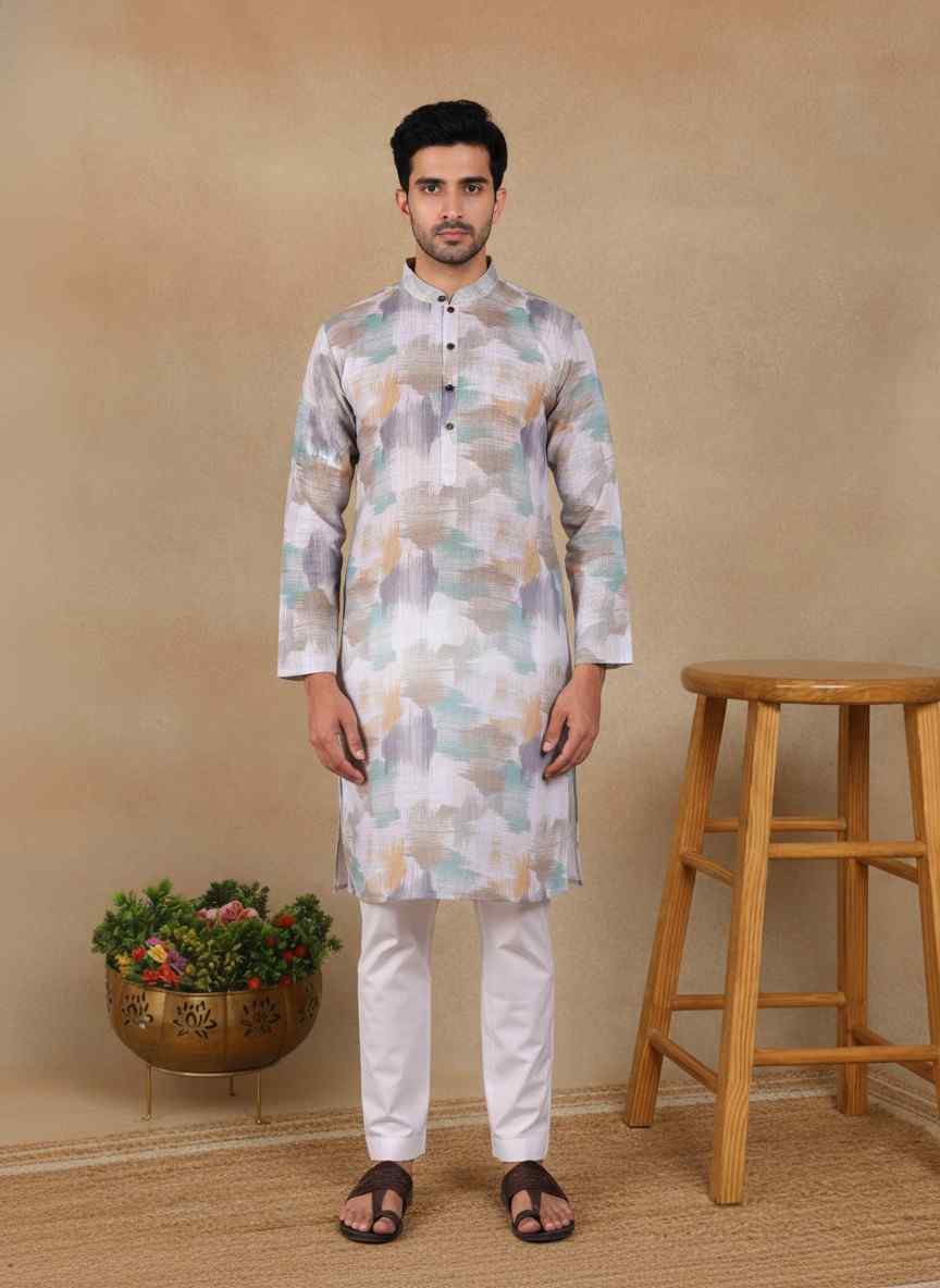 Men's Linen Digital Print Kurta & Pajama Set | Premium Festive Ethnic Wear