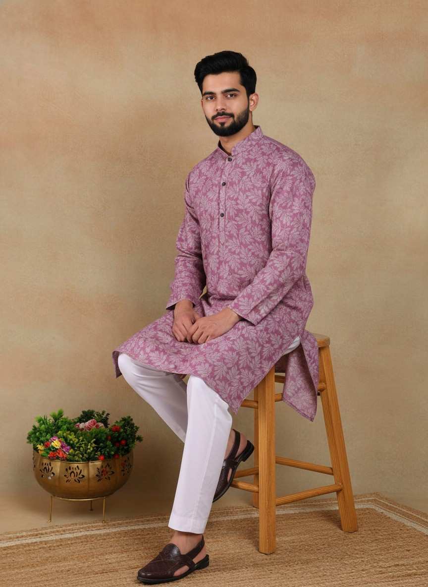 Men's Linen Digital Print Kurta & Pajama Set | Premium Festive Ethnic Wear