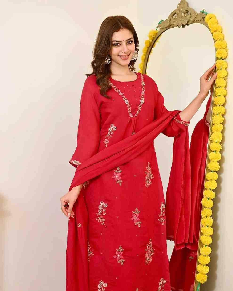 Red Mul Chanderi ethnic suit for women