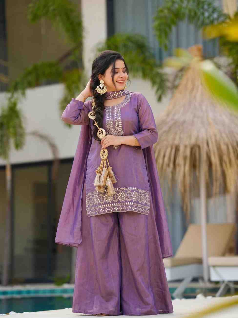 Lavender embroidered festive wear