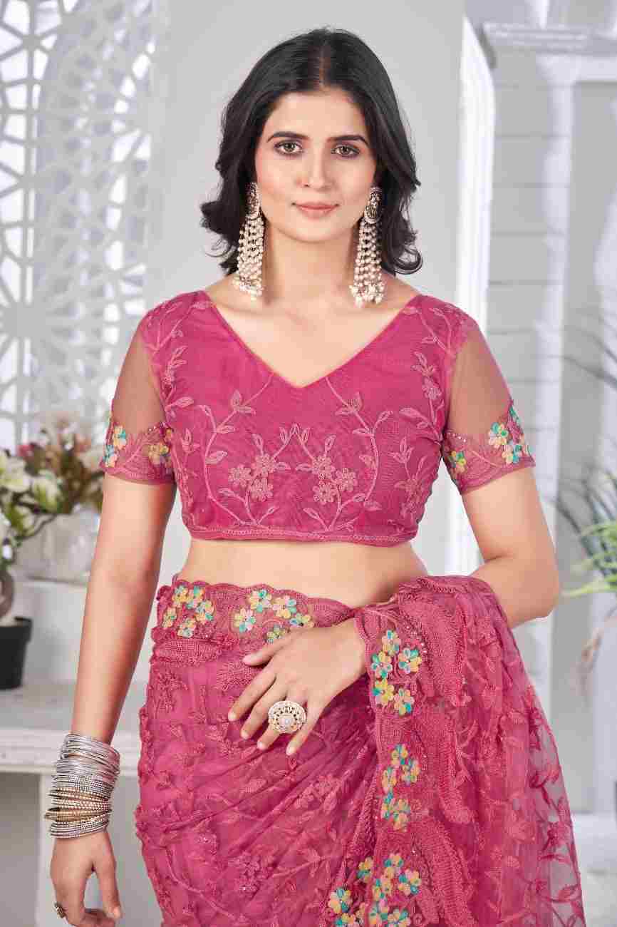 Festive wear saree featuring embroidery and stone embellishments