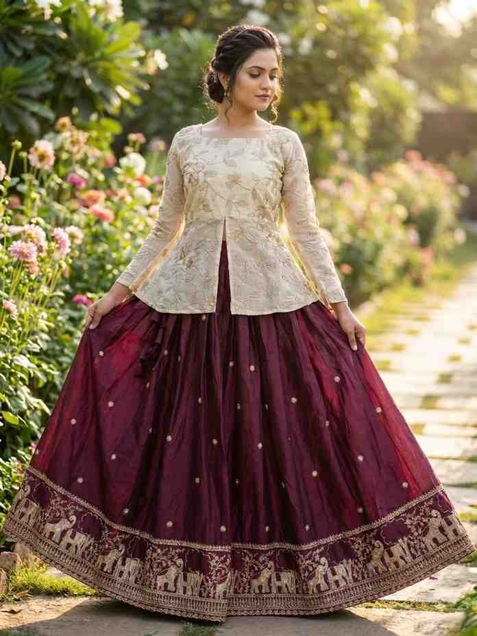 Traditional embroidered lehenga elegant styling
