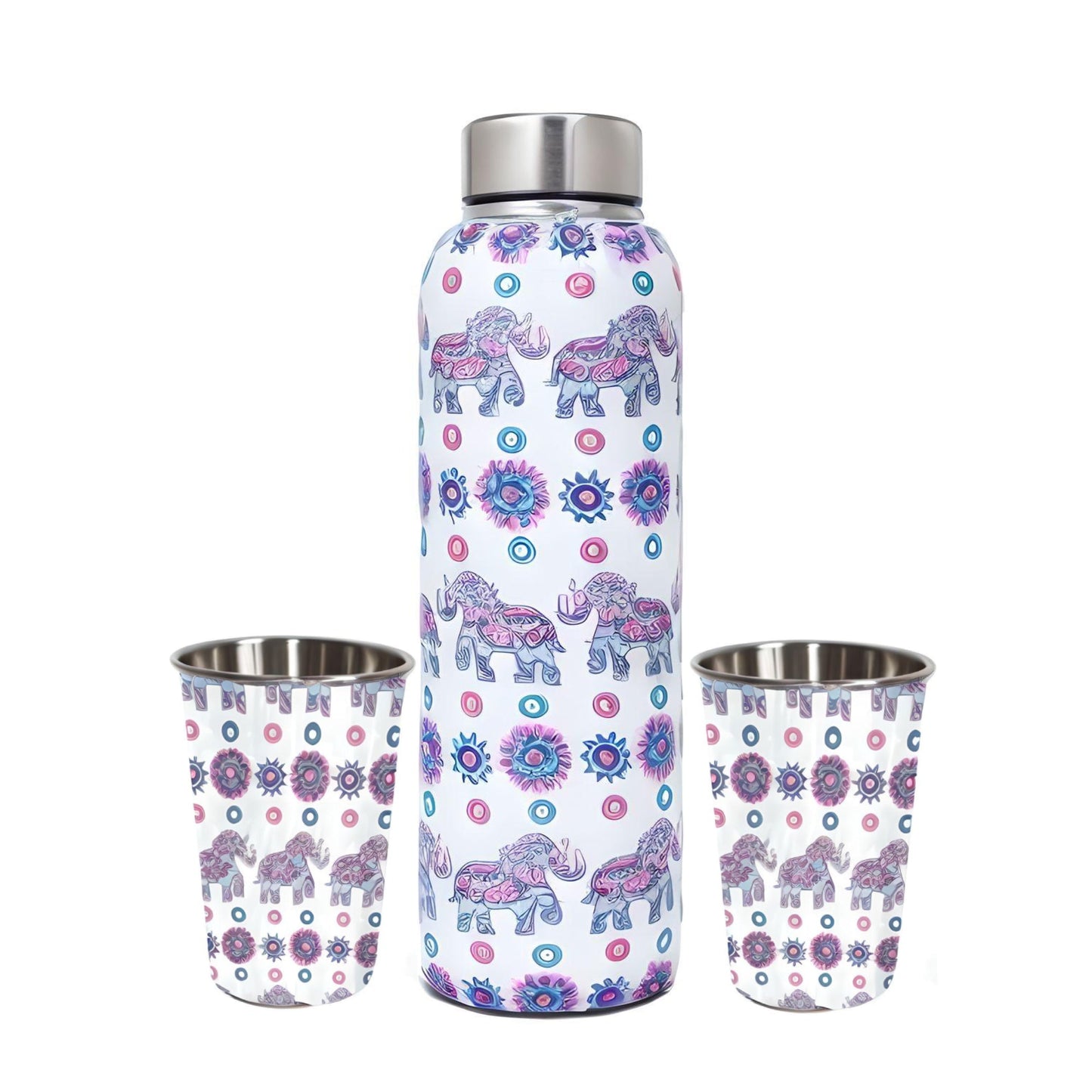 LA' FORTE Premium Stainless Steel Bottle & 02 Tumbler Set ( Water Bottle X 1000 ml ; 02 Glasses X 250 ml each)