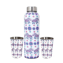 LA' FORTE Premium Stainless Steel Bottle & 02 Tumbler Set ( Water Bottle X 1000 ml ; 02 Glasses X 250 ml each)