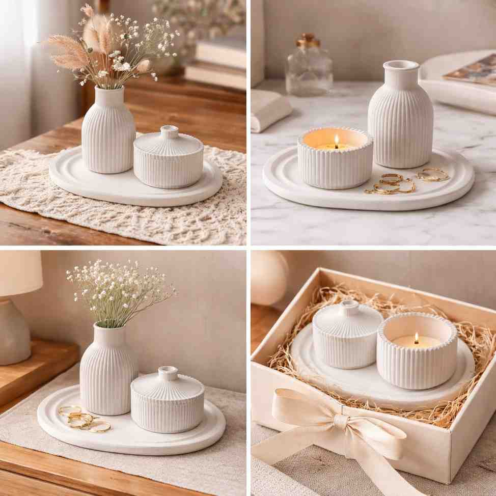 Decorative bubble tray vase combo set for table styling