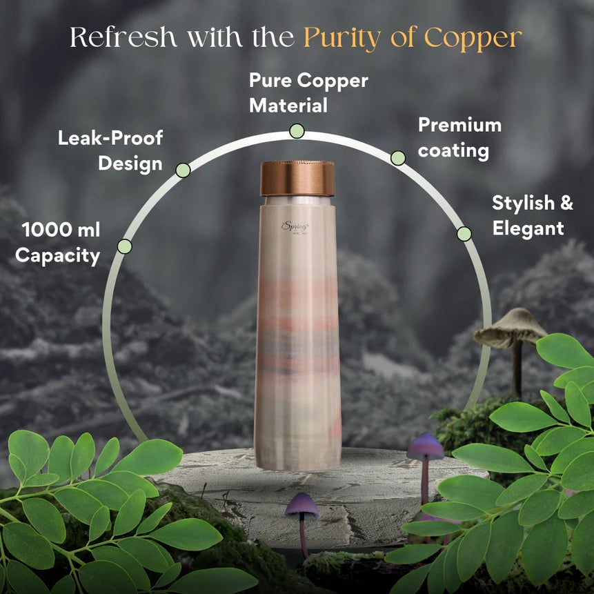Pure Copper Elegant 1000 ml Premium Coated Water Bottles (Jupiter Pink, 1000 Ml)