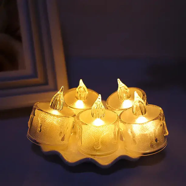 LED Tea Lights Candle (Diwali Diya) – Flameless, Crystal Design, Battery-Operated-12 Pcs LA FORTE