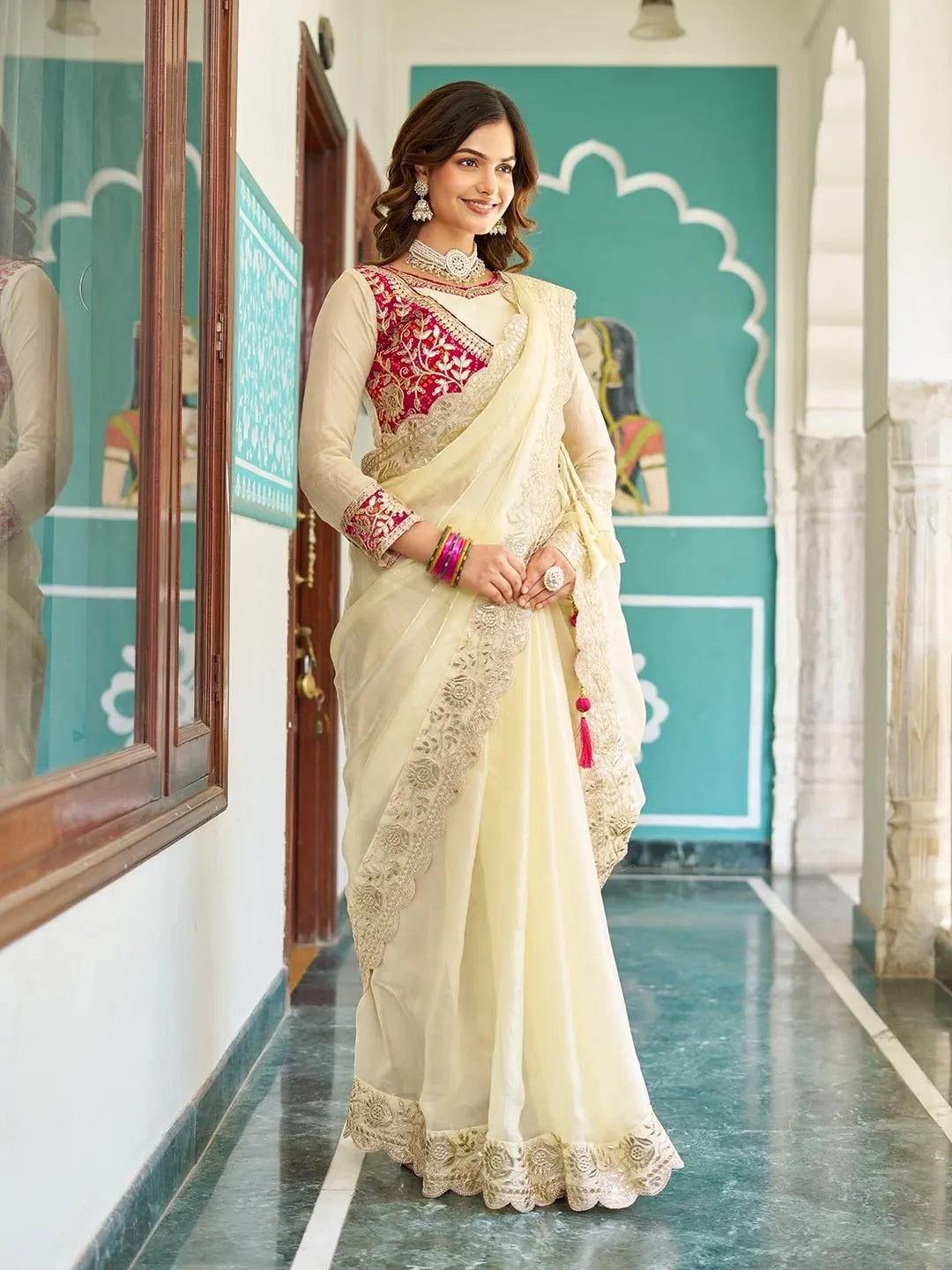 Beautiful Party Wear Saree with Heavy Embroidery Blouse The Shopsy
