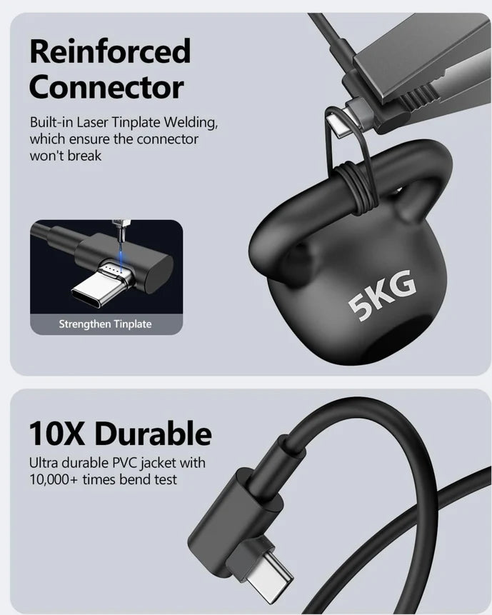 Flixx USB-C to USB-C Cable with L-Shaped Connector, 1.5 Meter, 65 W 3A Current, Super Fast Charging & High-Speed Data Transfer