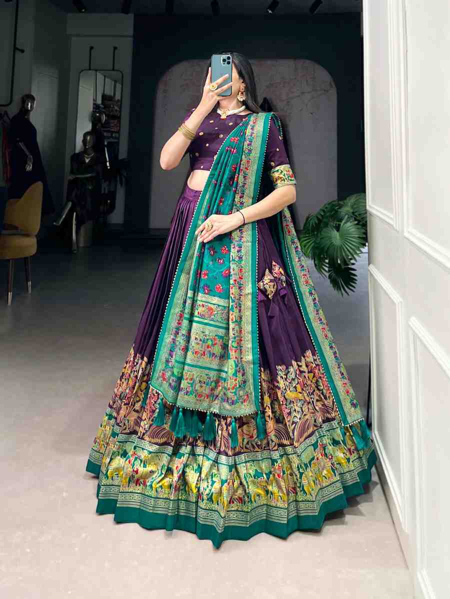 Tusser Silk Floral Lehenga Choli with Dupatta – Stitched Set