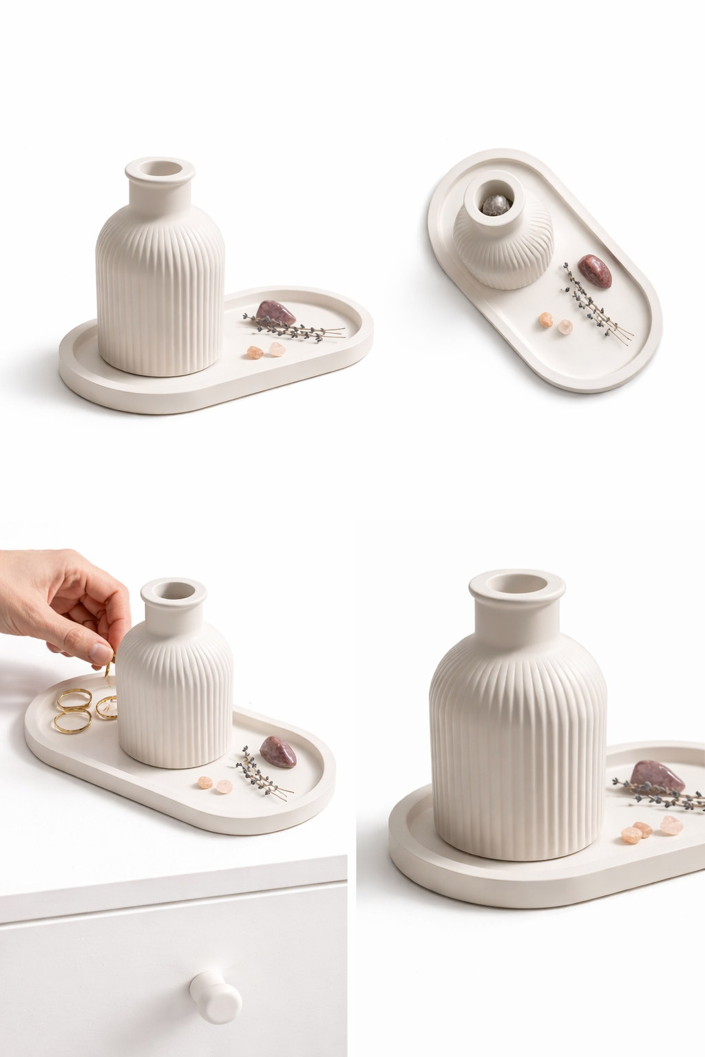 Elegant gypsum tray and vase for table styling
