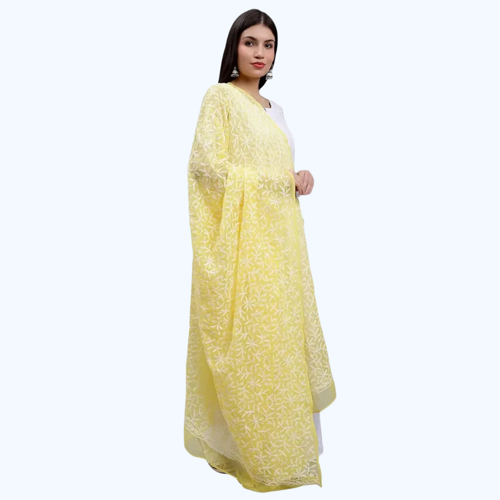 Yellow Chikankari tepchi dupatta