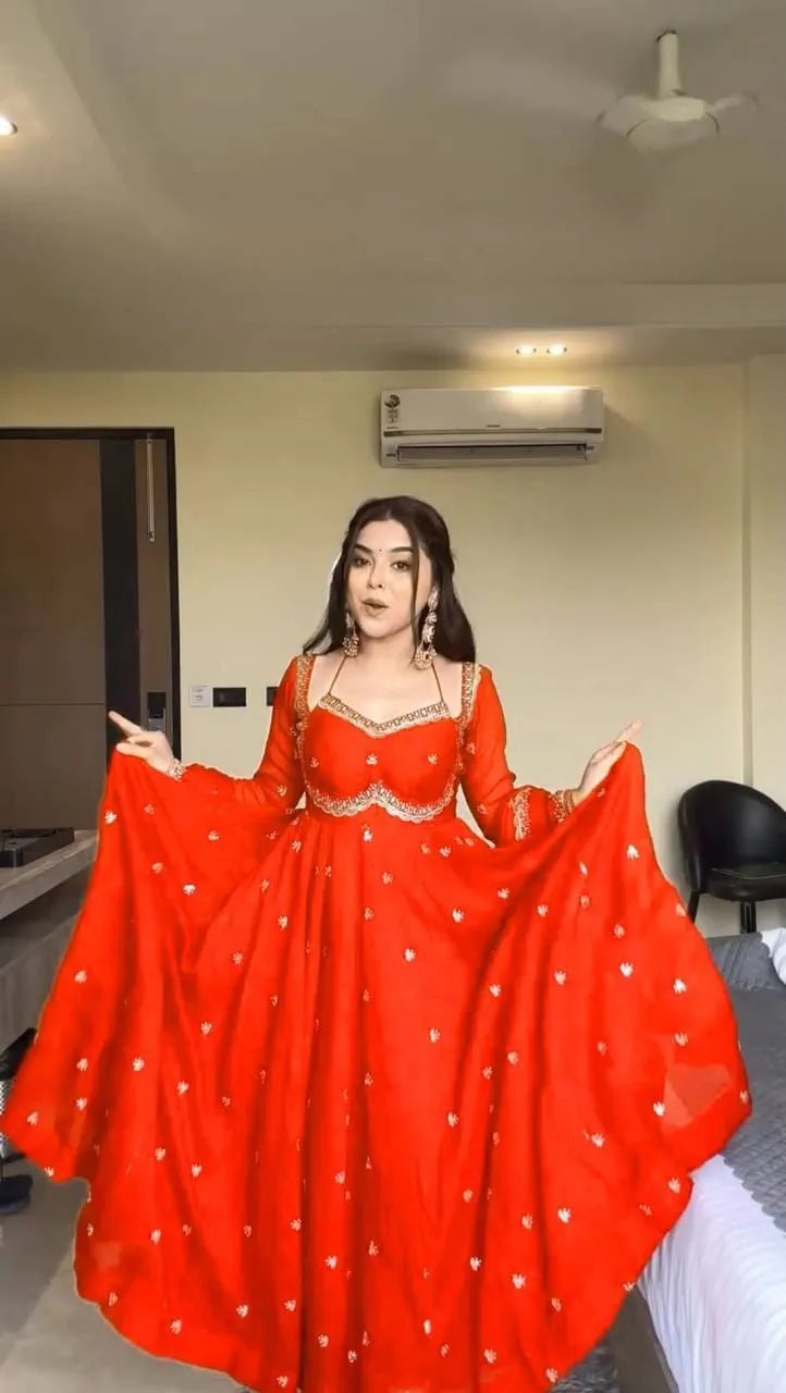 Designer Faux Georgette Anarkali Gown Set with Pant and Dupatta