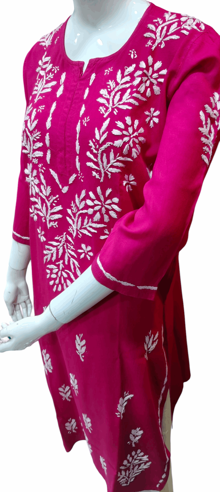 Pink Rayon Chikankari Embroidered Kurta for Women