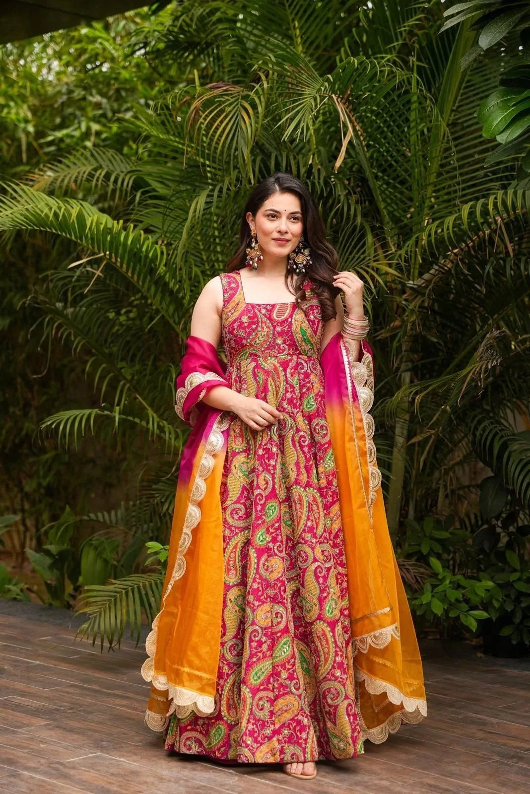 Anarkali gown jimmy organza silk with dupatta digital print festive wear The Shopsy