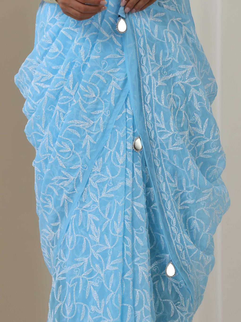 Blue Chikankari Tepchi Saree for Women