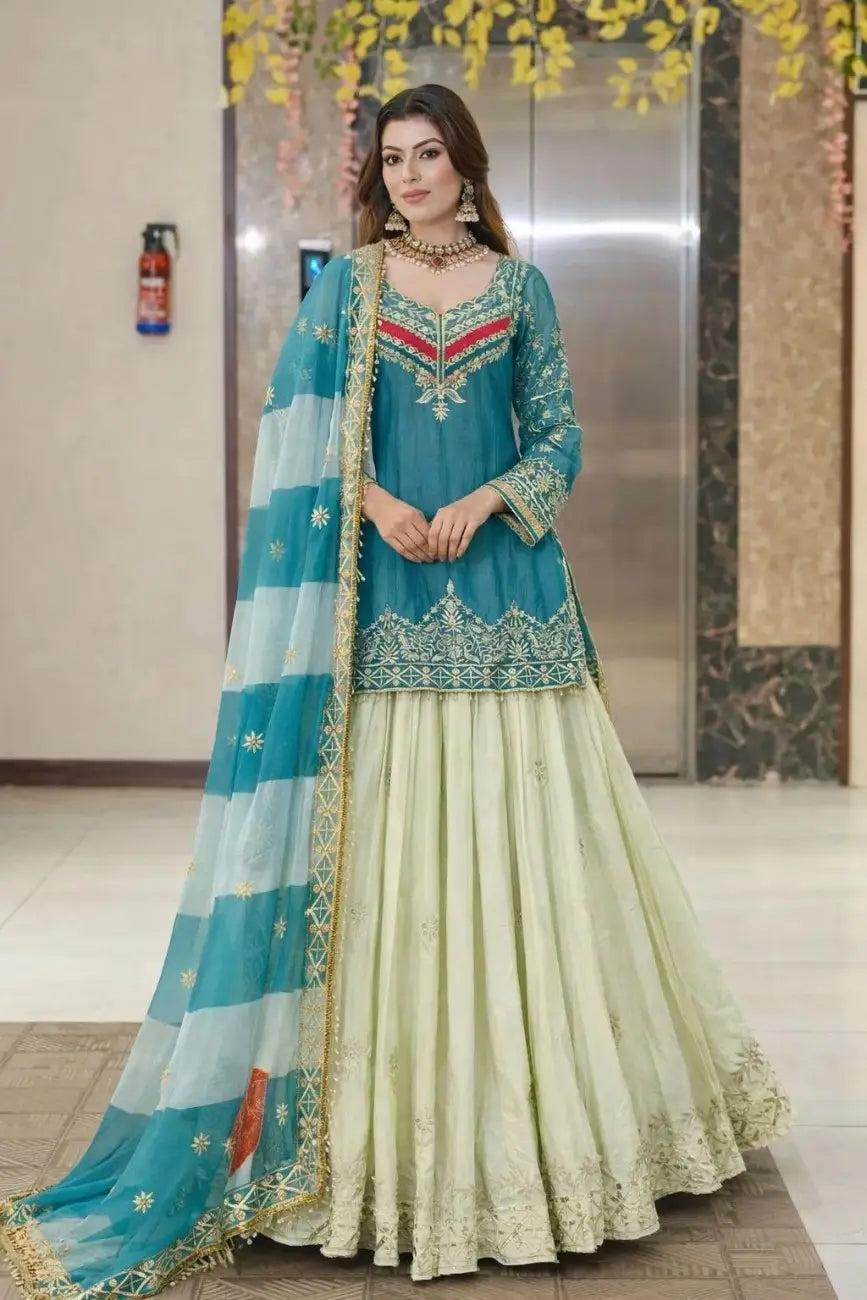 Elegant Embroidered Party Top Lehenga with Dupatta Set