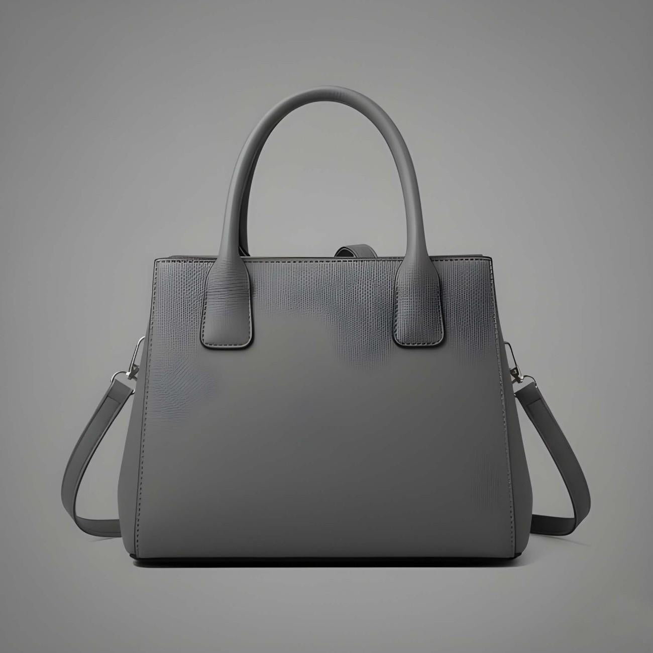 Gray handbag with a shoulder strap on a gray background