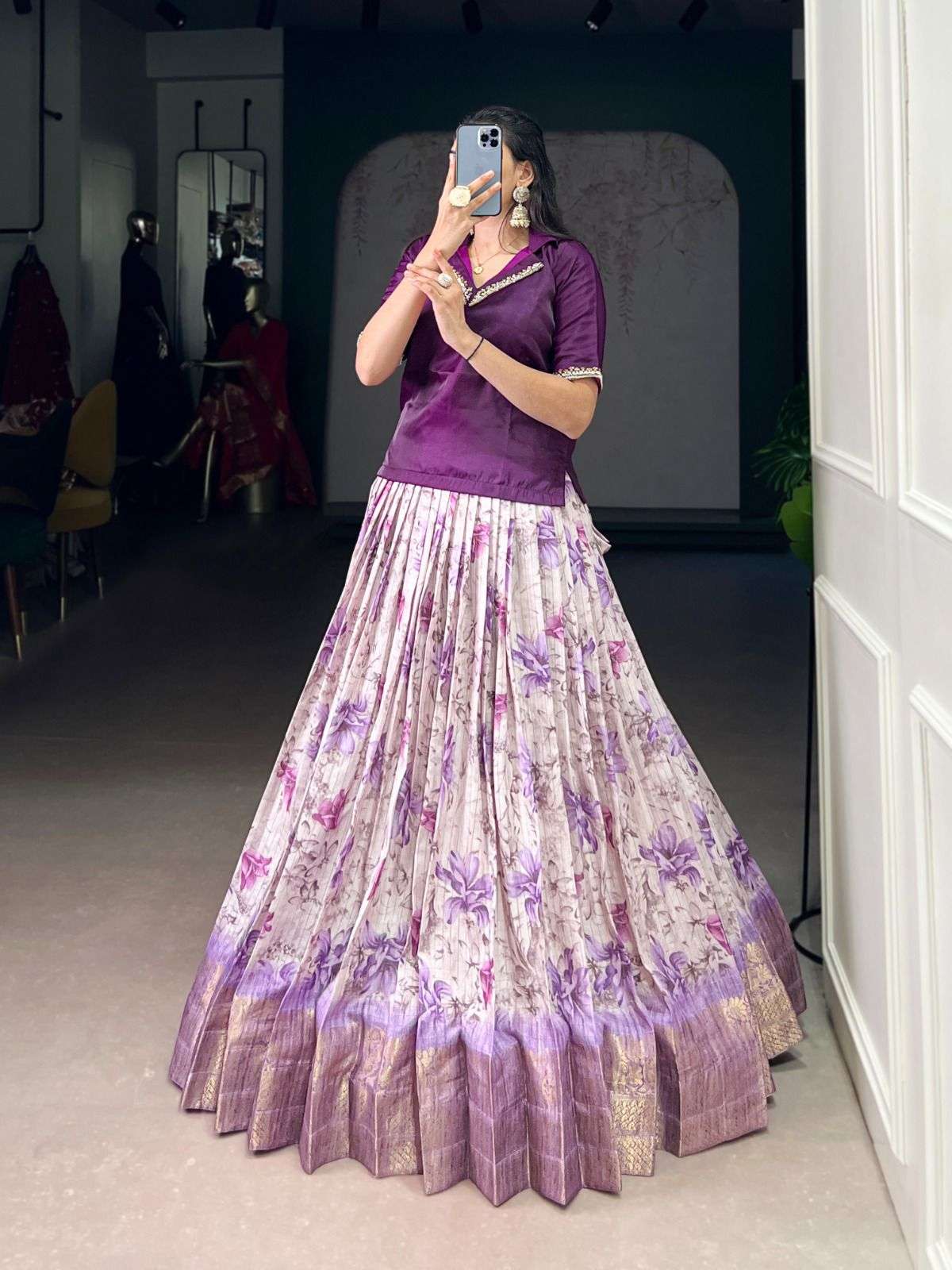 Co-ord lehenga set floral print zari weaving festive wear