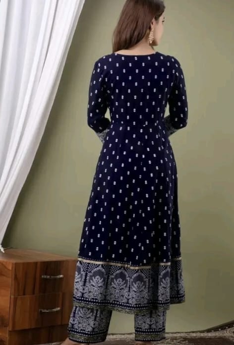 Elegant Navy blue Anarkali 3 piece