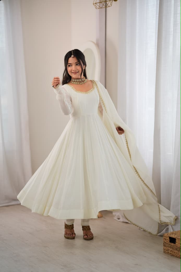 Mirror Work Chanderi Gown Set