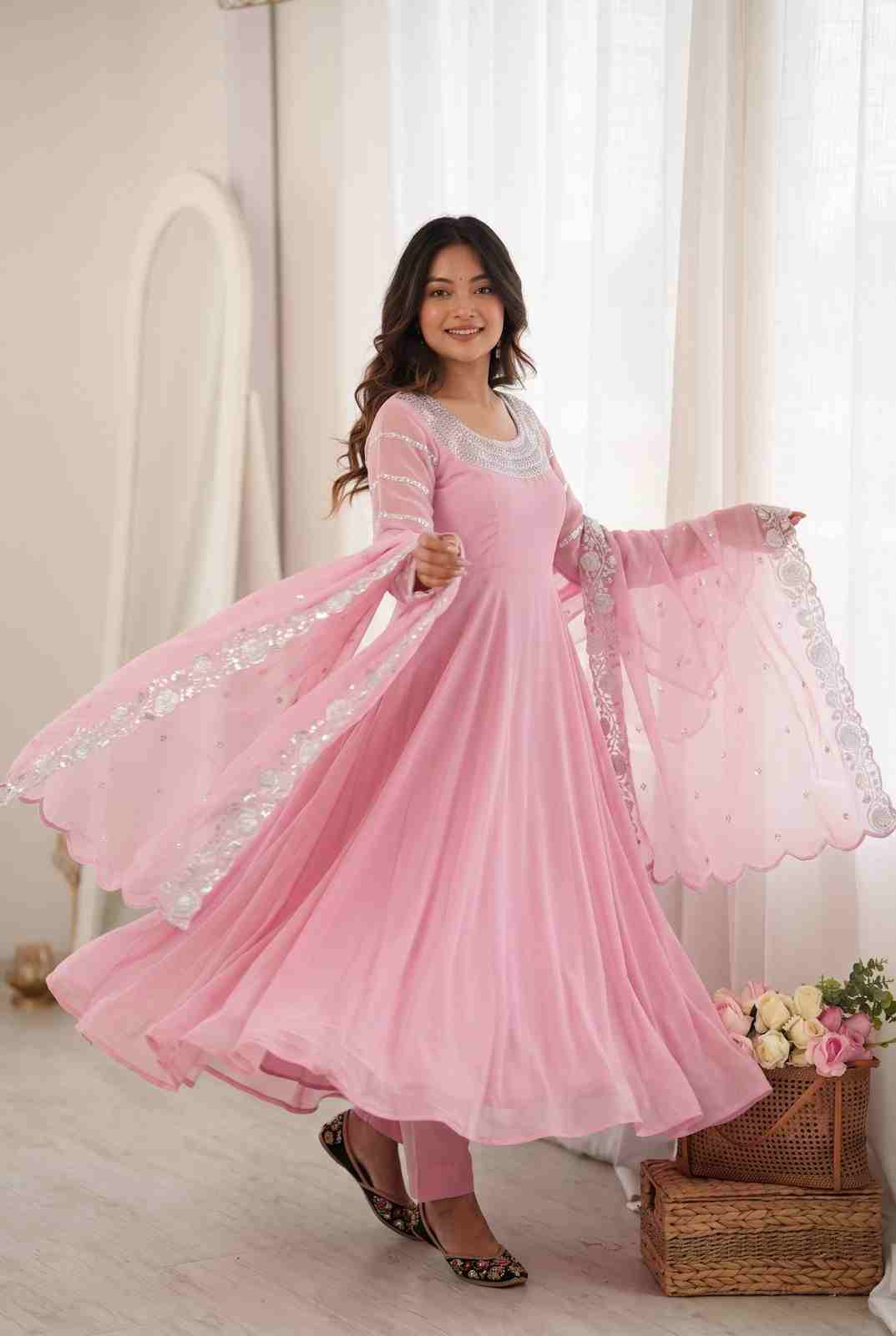 Women’s Embroidered Gown Pant Set with Dupatta