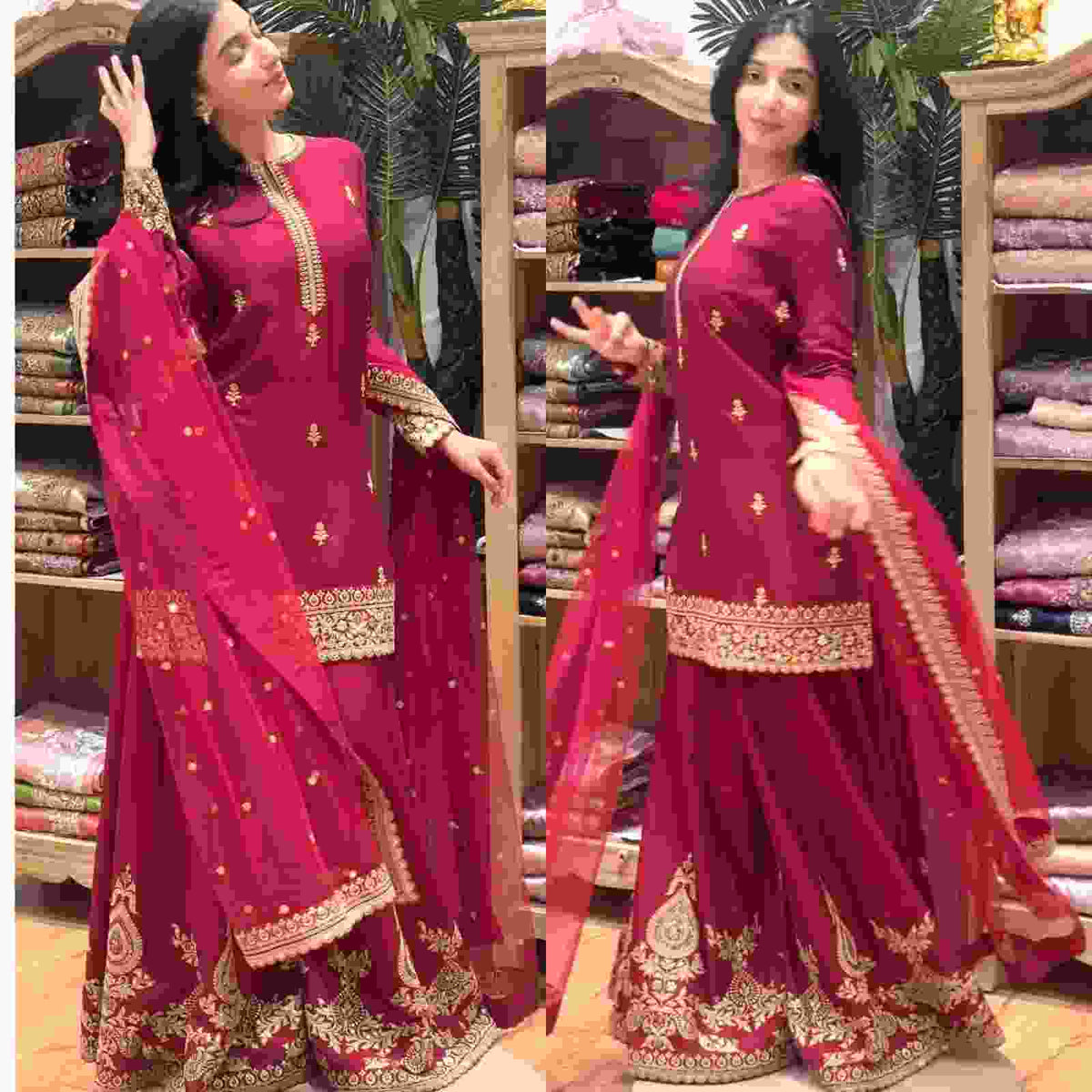 Women’s embroidered top and flared sharara plazo set