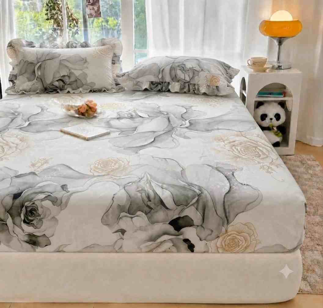 Soft summer cotton fitted bedsheet for double bed