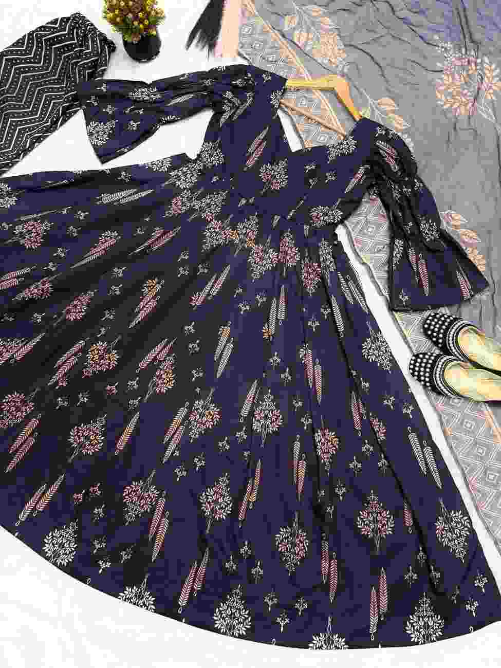 Fancy designer Anarkali dress with digital printed dupatta