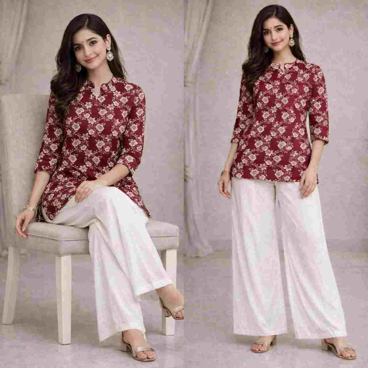 Women’s rayon slub printed co-ord outfit with matching palazzo pants