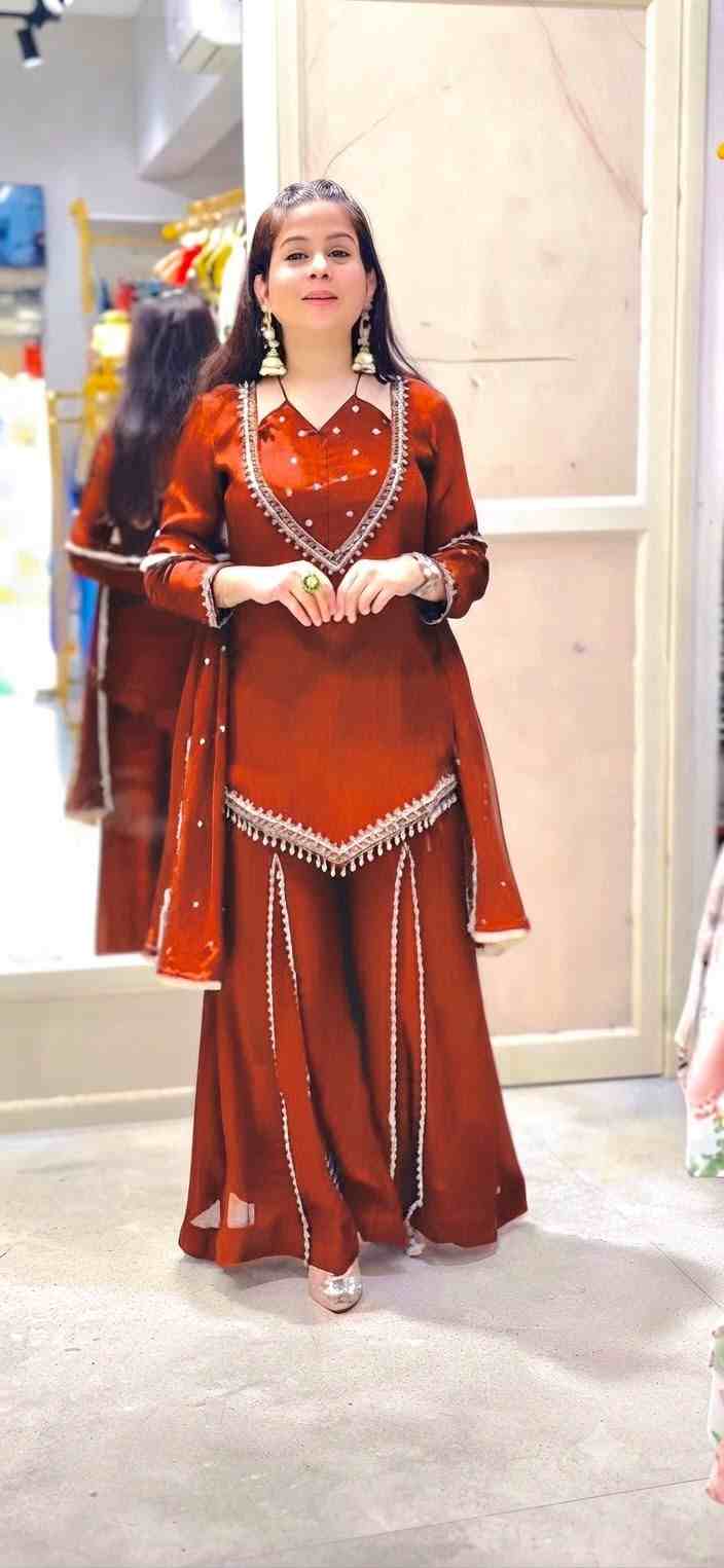 Women’s party wear mirror work kurti and palazzo set